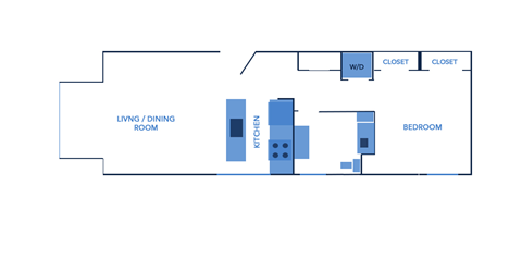 a drawing of a floor plan of a living room with a couch and a bed